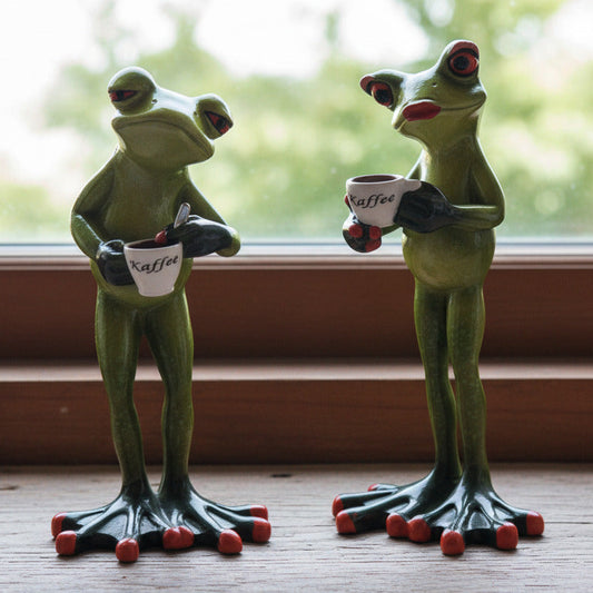 frecher Frosch 1.Kaffee 2 süße Frösche mit Kaffeetasse