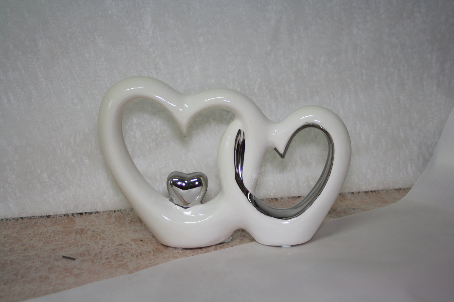 Doppleherz weiss silber 13x 19cm