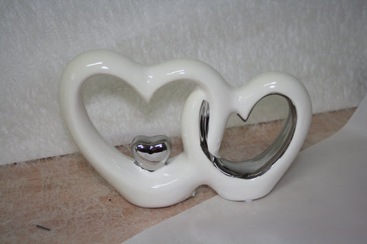 Doppleherz weiss silber 13x 19cm