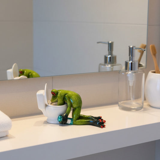 Frosch vor Toilette