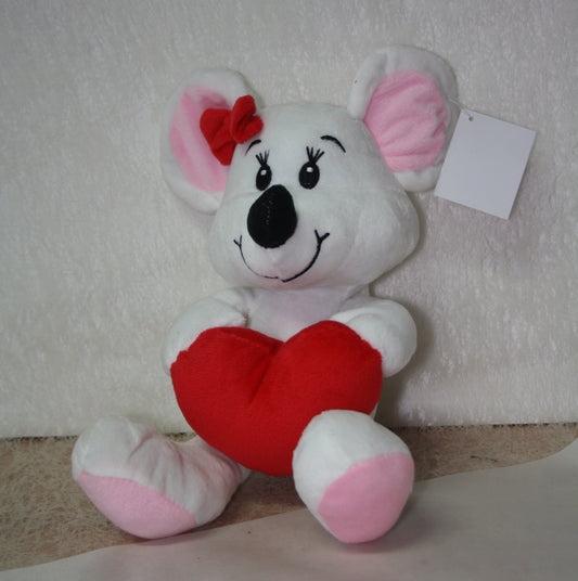 Cuddly mouse with heart, 23cm, in white and grey